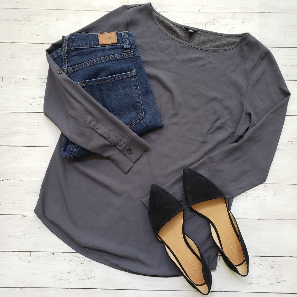 Ann Taylor Mixed Media Grey Blouse